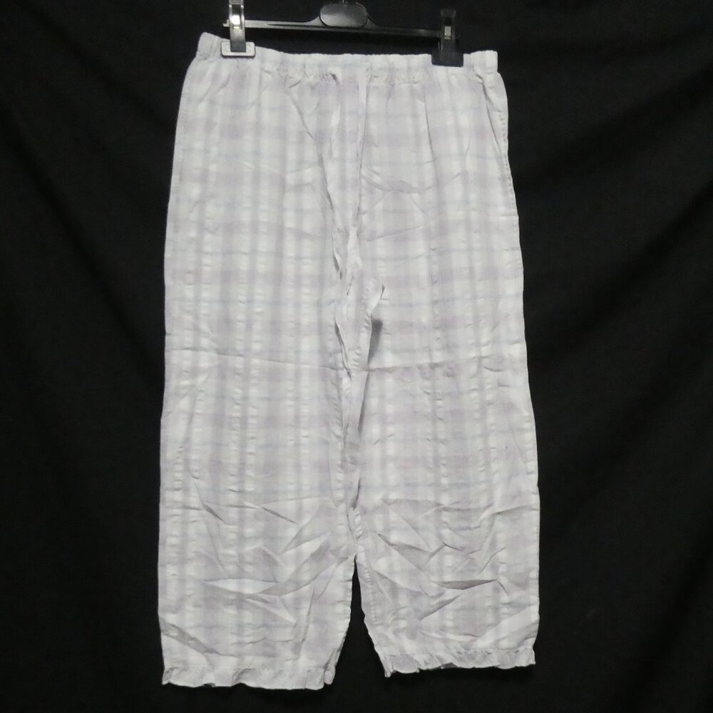 TIME OUT | medium | Lilac - Blue - White Plaid Pajama Bottoms | Ruffled Hem